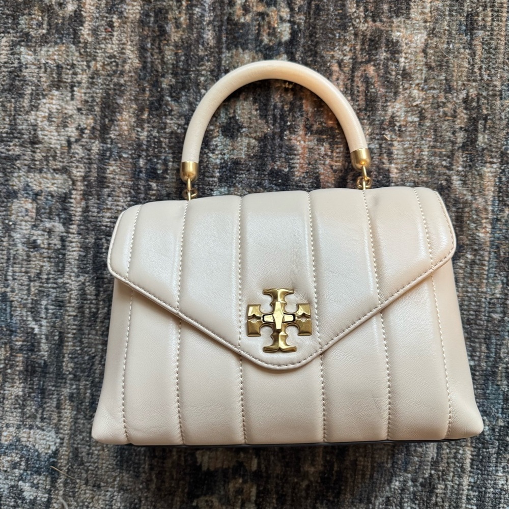 Tory Burch Kira Small Top Handle Handbag Brie Ivory White Leather